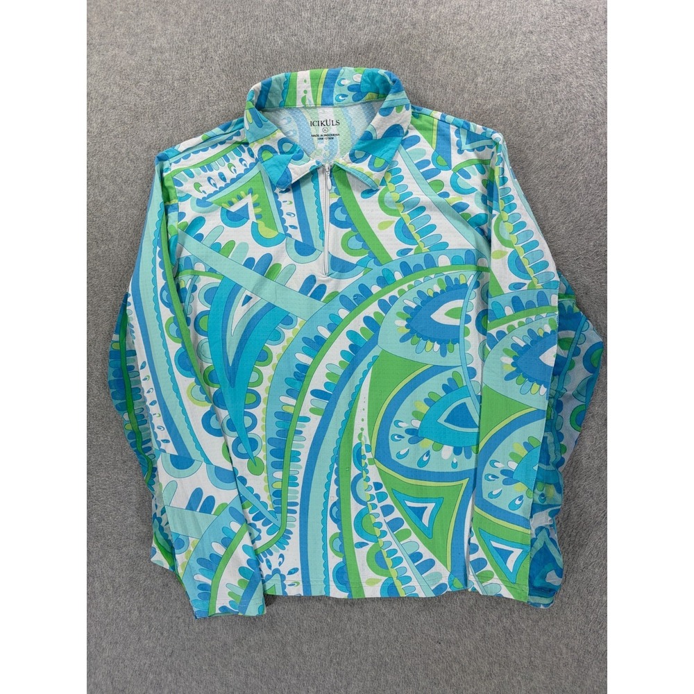 Icikuls Performance 1/4 Zip Golf Pullover Shirt (Women's XL) Blue/Green
